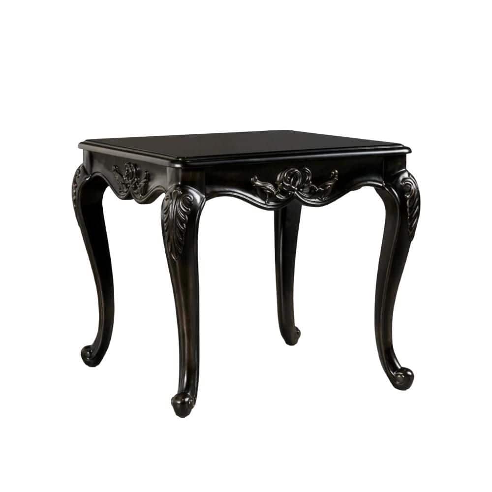 Mitchell 26.5 in. Black Rectangular Wood End Table with Carved Details and Cabriole Legs