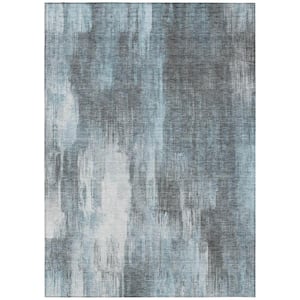 Teal 8 ft. x 10 ft. Woven Abstract Rectangle Indoor/Outdoor Area Rug