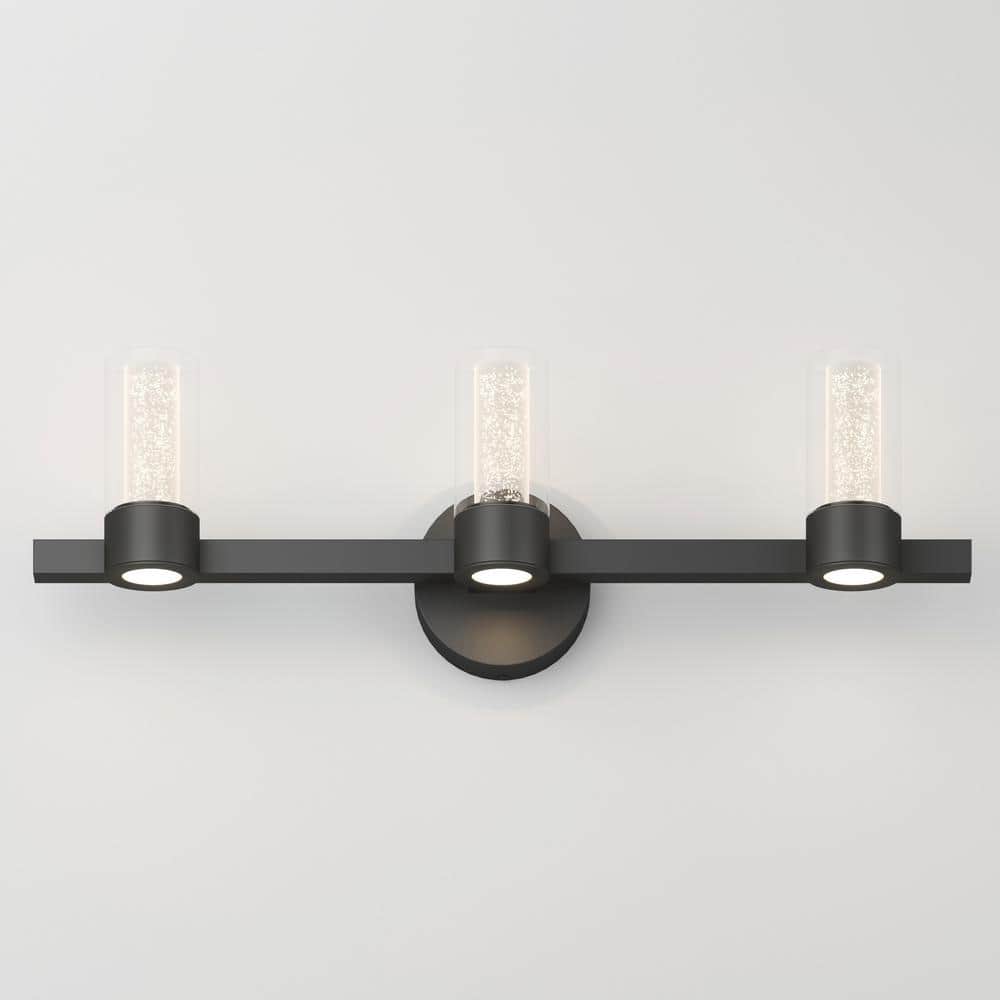 Novello Essence 3-Light Dimmable LED Vanity Light in Black with Clear Glass