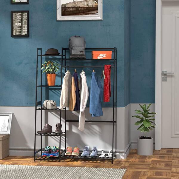 Siavonce Black Bamboo Freestanding Closet Organizer Storage