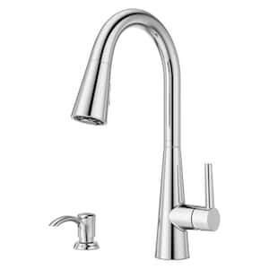 Barulli Single Handle Pull Down Sprayer Kitchen Faucet with Deckplate Included and Soap Dispenser in Polished Chrome