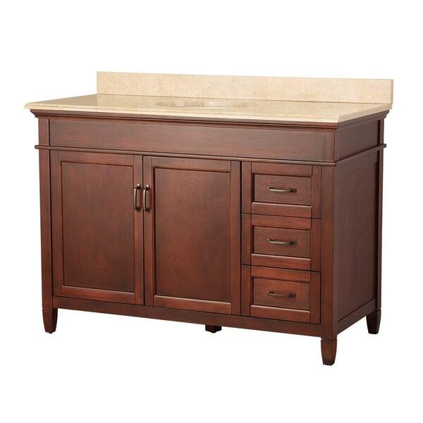 Home Decorators Collection Ashburn 49 in. W x 22 in. D Vanity in Mahogany with Right Drawers and Vanity Top with Stone Effects