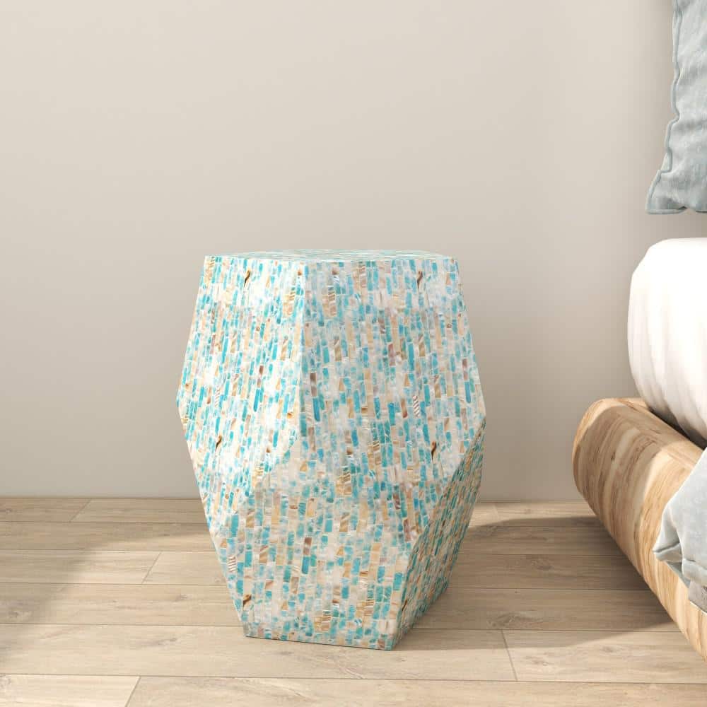 Natural Wood and Shell Round Accent Table