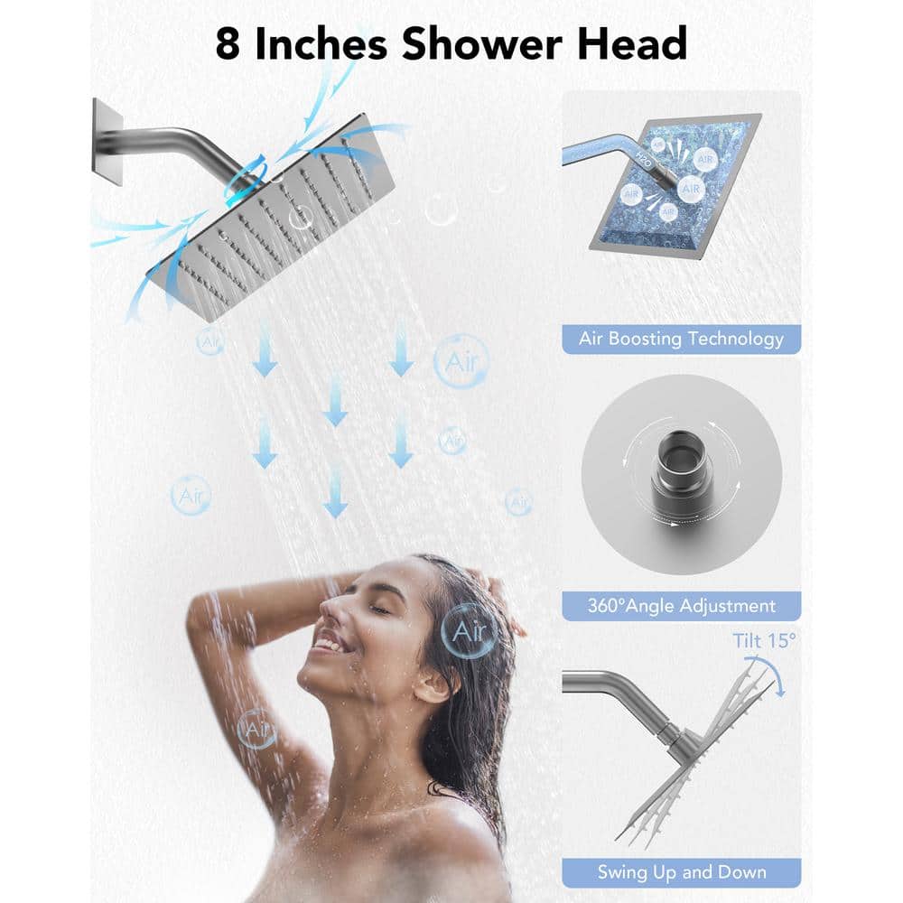 Brushed Nickel Wall Mounted Rain Shower Faucet Set with Handheld