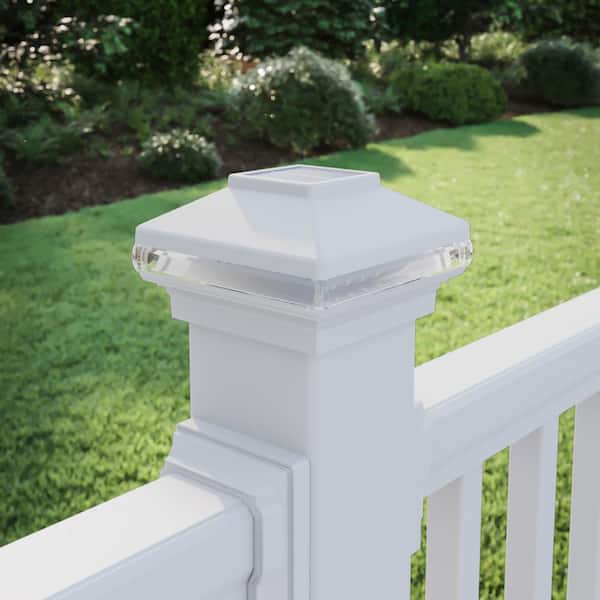 4 in. x 4 in. White Solar Band LED Post Cap