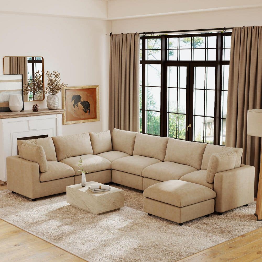 J&E Home 7-Piece Brown Modular Sectional Sofa Chenille Free