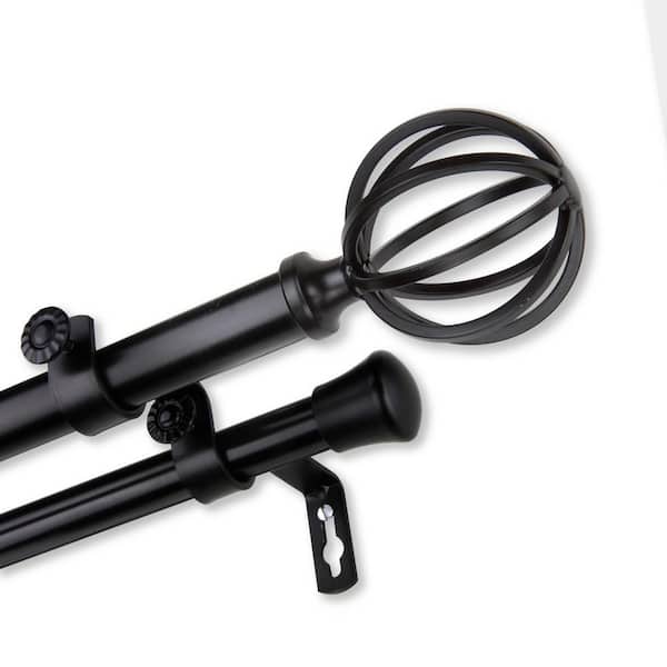 Unbranded 28 in. to 48 in. Adjustable 13/16 in. Leoni Double Curtain Rod in Black