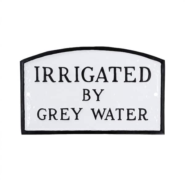 Montague Metal Products 5.5 in. x 9 in. Small Arch Irrigated by Grey Water Statement Plaque Sign - White/Black