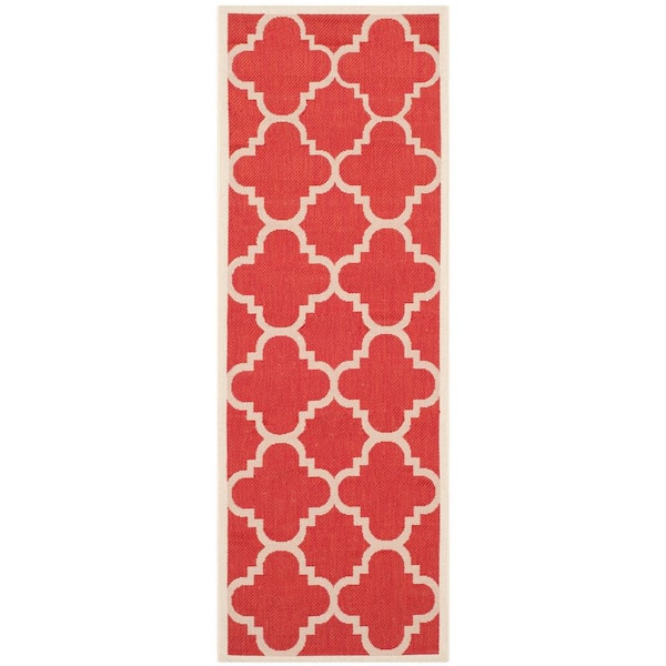 SAFAVIEH Courtyard Red 2 ft. x 8 ft. Geometric Indoor/Outdoor Patio  Runner Rug