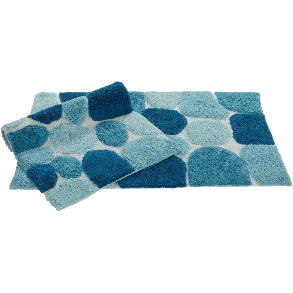 Arctic Blue Cotton Pebble Pattern Bath Rug Set
