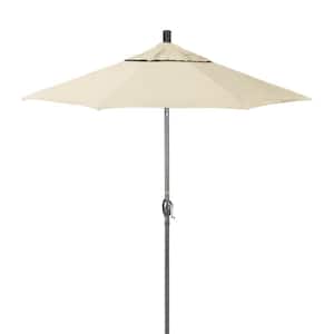 7.5 ft. Grey Aluminum Market Patio Umbrella with Crank Lift and Push-Button Tilt in Khaki Pacifica Premium