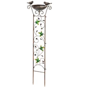 Decorative Hummingbirds Detachable Bird Bath Bowl with Antique Garden Iron Trellis for Climbing Flowers