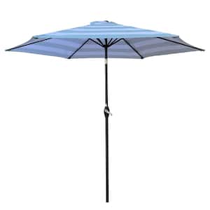 9 ft. Patio Market Umbrella Outdoor Waterproof Umbrella with Crank and Push Button Tilt in Ice Blue Striped