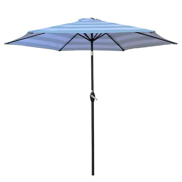 ToolCat 9 ft. Patio Market Umbrella Outdoor Waterproof Umbrella with Crank and Push Button Tilt in Ice Blue Striped