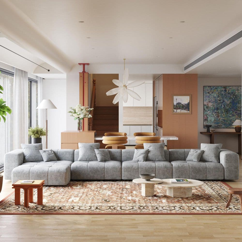 183.54 in. Square Arm Linen Oversized 5-piece Sponge Modular Free Combination Sectional Sofa with Soft Cushion in. Gray price history on PriceWatchPro