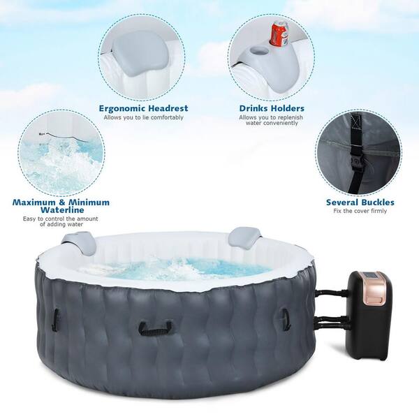 GYMAX Outdoor Spa Beige 6 Person Portable Inflatable Hot Tub with Accessories Set for Relaxation Hydrotherapy 