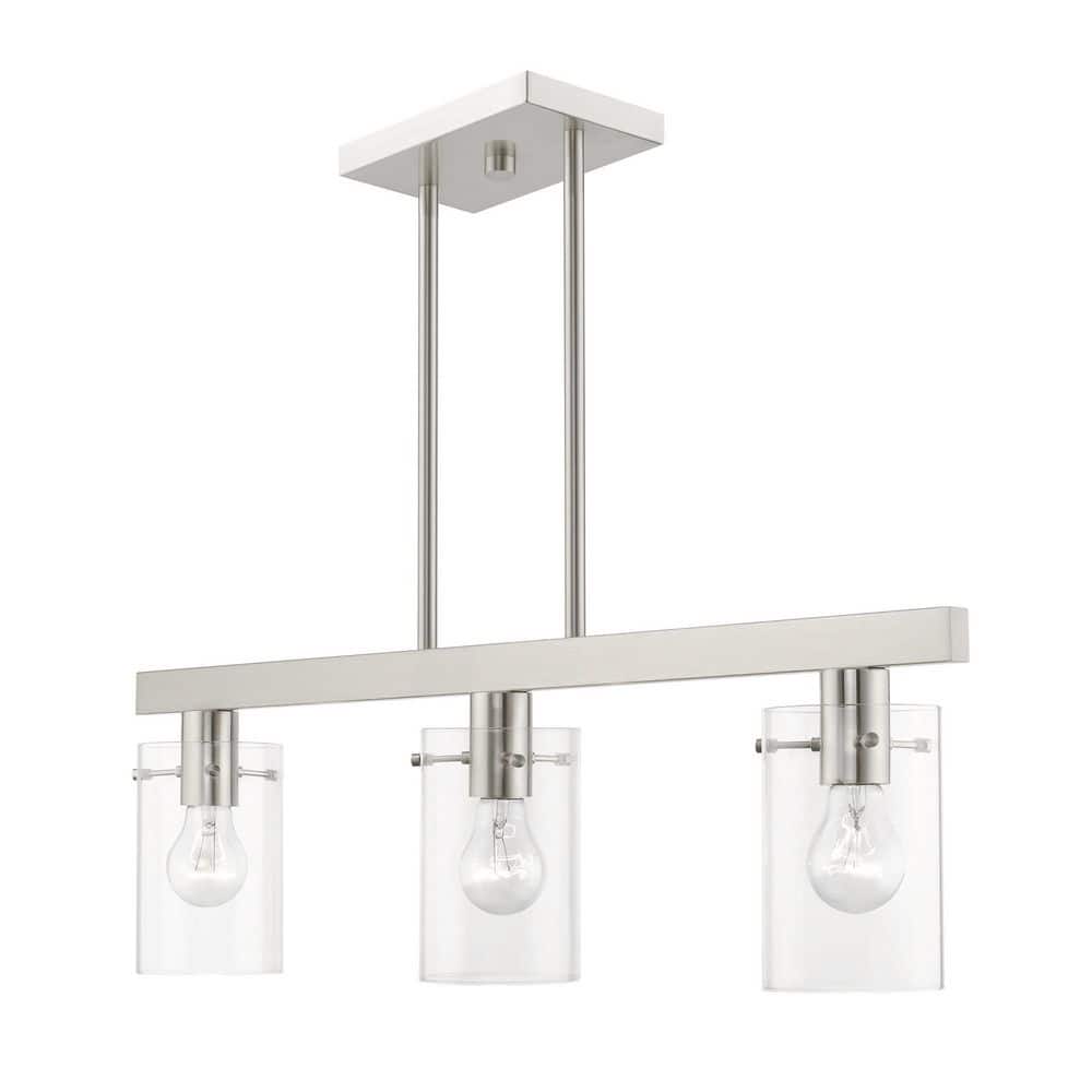 Munich Brushed Nickel 3-Light Linear Chandelier with Clear Glass