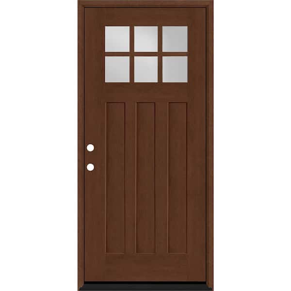 Steves & Sons Regency 36 in. x 80 in. 6-Lite Top Lite Clear Glass RHIS Chestnut Stain Mahogany Fiberglass Prehung Front Door