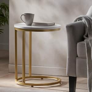 Gary 18 in. White and Gold C-Top Wood End Table