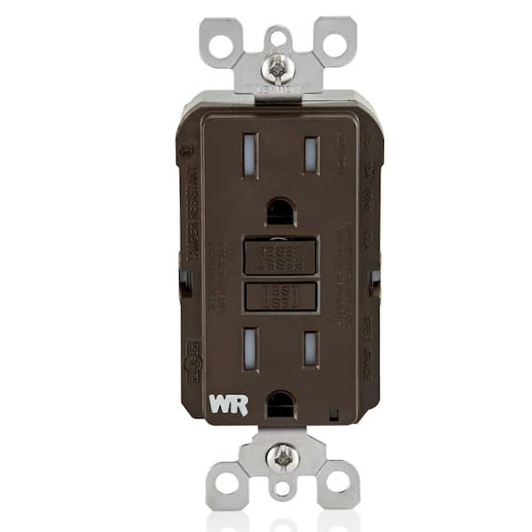 15 Amp GFCI Weather-Resistant Outlet, Self-Test, Tamper-Resistant with LED Indicator Light, Brown