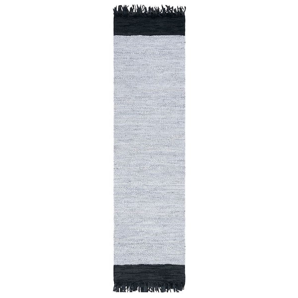 Vintage Leather 2 ft. x 9 ft. Ivory/Black Marle Border Runner Rug