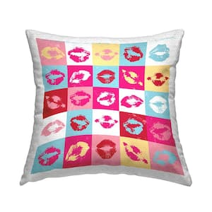 Pop Style Lipstick Lips Multi-Color Square Outdoor Throw Pillow