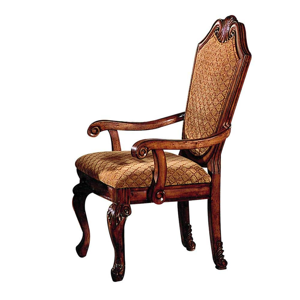 ACME Chateau De Ville Arm Chair (Set-2)  Fabric & Cherry