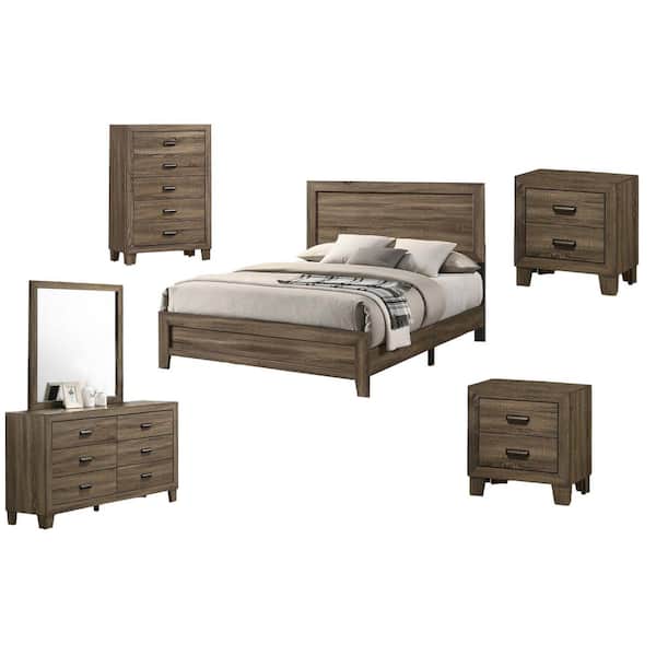 Best Quality Furniture Donna 6-Piece Dark Walnut California King Panel Bedroom Set