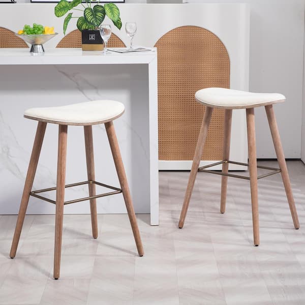 Glamour Home Beatriz 30in. Beige Wood Counter Stool with Woven Fabric Seat 2 (Set of Included)