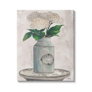 White Hydrangea Flowers Country Tin Painting By Elizabeth Medley Unframed Print Nature Wall Art 36 in. x 48 in.