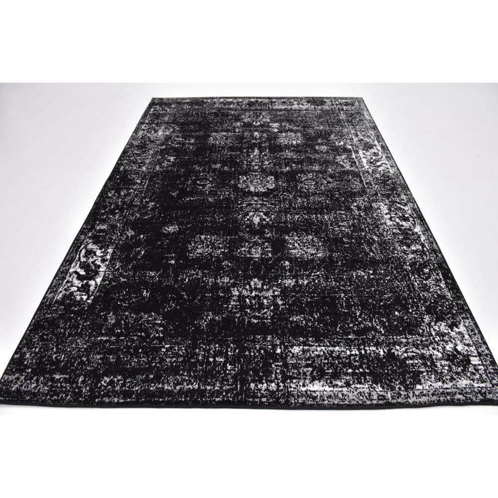 Modern Distressed Black & Ivory Rectangular Area Rug