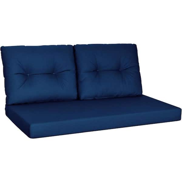 48 in. x 24 in. Navy Waterproof and UV-Resistant Olefin Outdoor Loveseat Cushion Set
