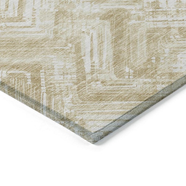 Beige, Tan, Ivory 9 ft. x 12 ft. Woven Geometric Polyester Rectangle Indoor/Outdoor Area Rug