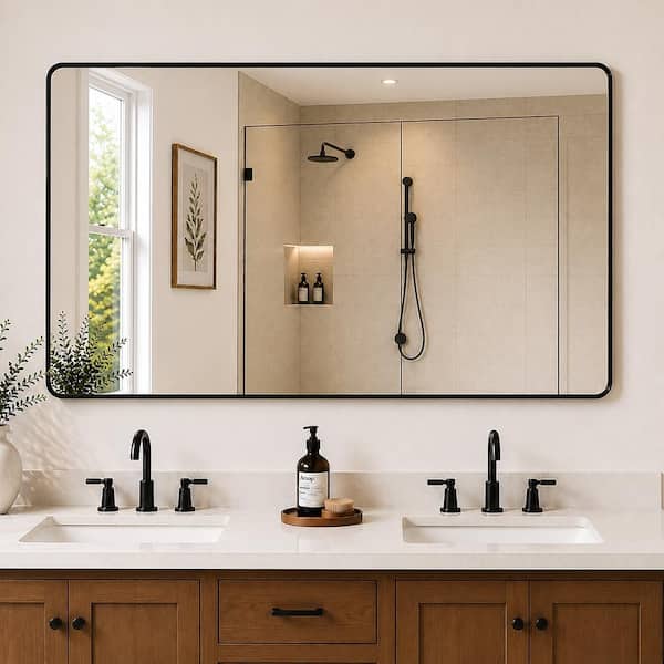 Cosy 60 in. W x 36 in. H Rectangular Framed Wall Bathroom Vanity Mirror in Matte Black