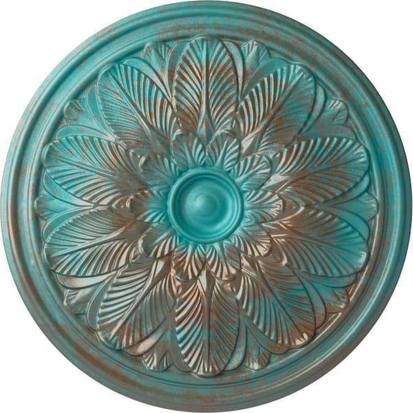 Ekena Millwork 1-3/4 in. x 22-5/8 in. x 22-5/8 in. Polyurethane Bordeaux Ceiling Medallion, Copper Green Patina