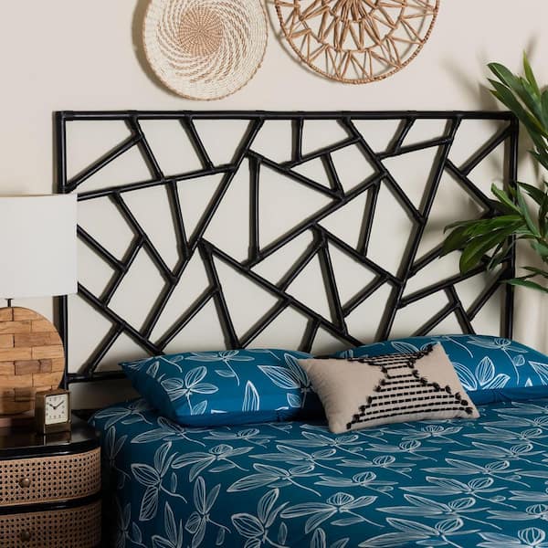 bali & pari Frydel Black Rattan Queen Standalone Headboard