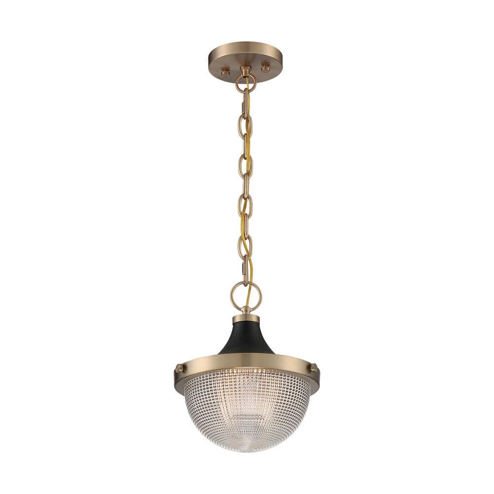 Small Burnished Brass and Glass Bowl Pendant Light
