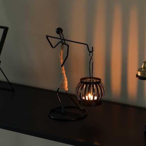 Set of 2 Black Wire Pedestal Tea Light Candle Holders