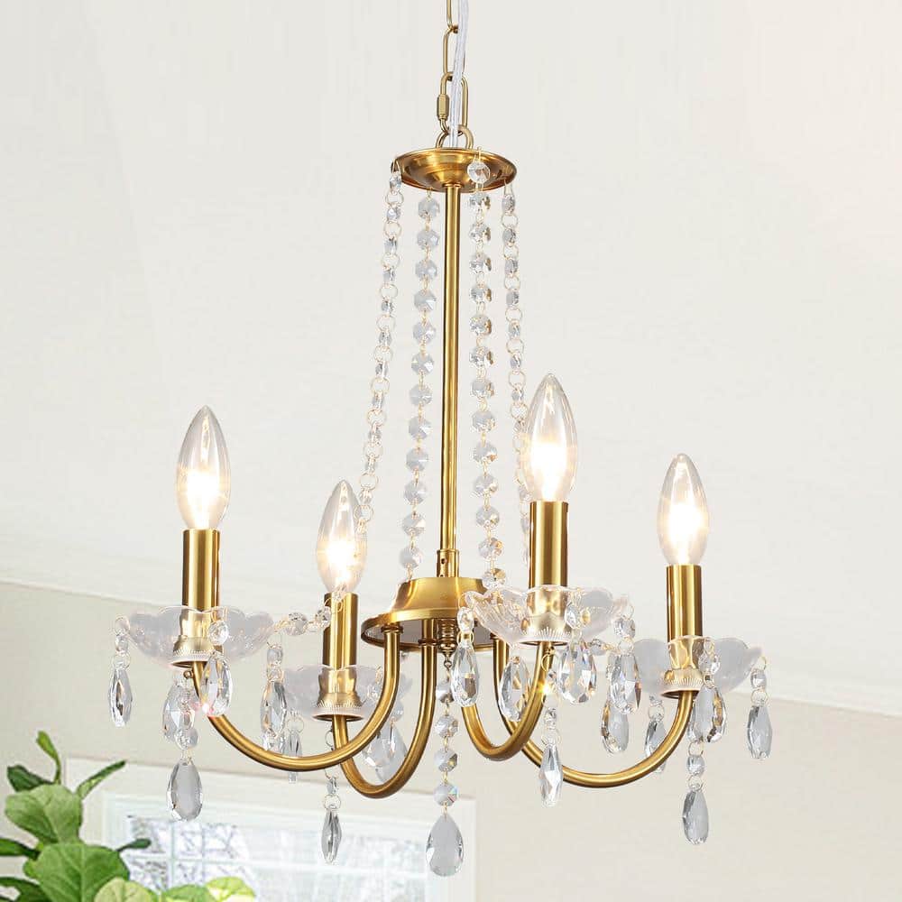 4-Light Gold Traditional Candle Style Crystal Chandelier for Dining Room Living Room with No Bulbs Included price history on PriceWatchPro