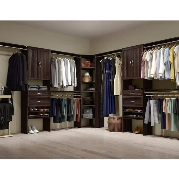 Style+ 72 in. W - 113 in. W Modern Walnut Narrow Wood Closet System