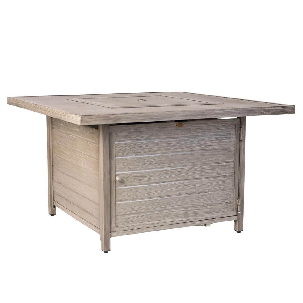Langhorne Square Aluminum Gas Fire Pit Table in Barnwood Finish