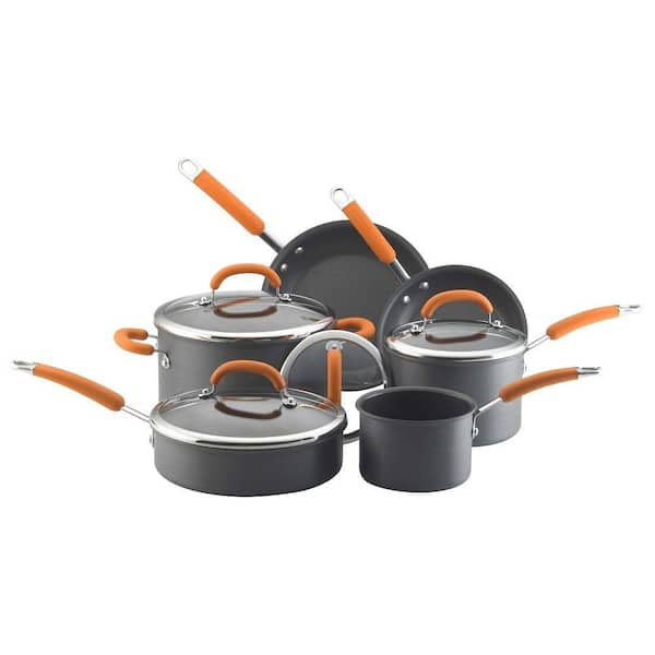 Rachael Ray 10 Piece Nonstick Hard Anodized Cookware Set with Orange Handles-DISCONTINUED