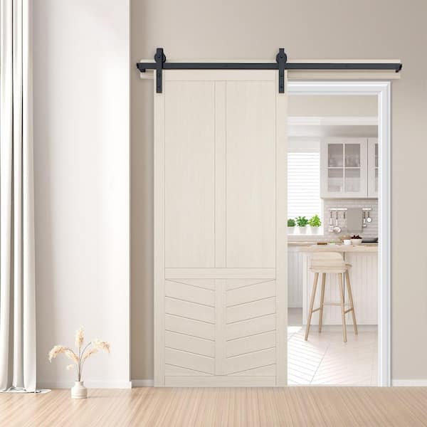 42 in. x 84 in. The Robinhood Parchment Wood Sliding Barn Door with Hardware Kit