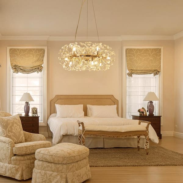12-Light Gold Pedant Design Linear Chandelier Lighting Blowball Crystal Island Chandelier for Kitchen Island