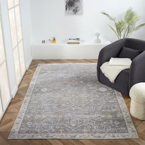 Alaya Gray/Multicolor 7 ft. 9 in. x 9 ft. 9 in. Floral Performance Area Rug