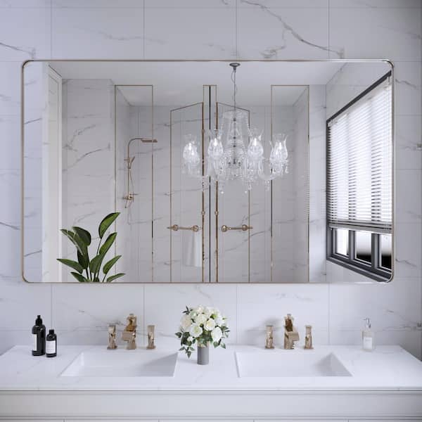 Klajowp 60 in. W x 36 in. H Large Rectangular Framed Wall Mounted Bathroom Vanity Mirror in Brushed Nickel
