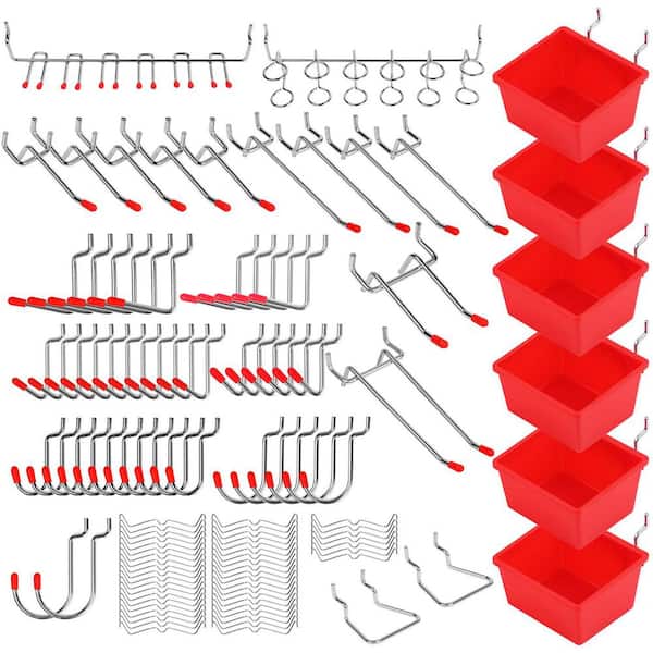 121-Piece Pegboard Hooks Set with Metal Tool Hooks, Peg Board Organizer Accessories, Pegboard Bins, Red