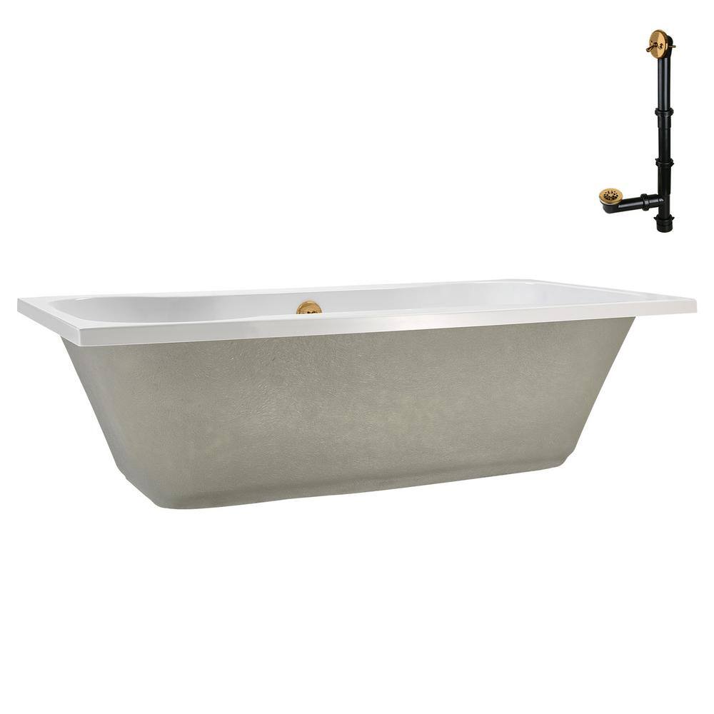 72'' Glossy White Acrylic Soaking Drop-In Bathtub with Brushed Gold Hardware