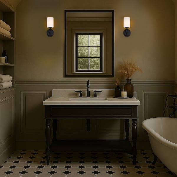 Liam 4.75 in. 1-Light Matte Black Vanity Light with White Opal Glass Shade