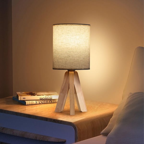 15 in. Beige Solid Wood Tripod Table Lamp (Set of 2)